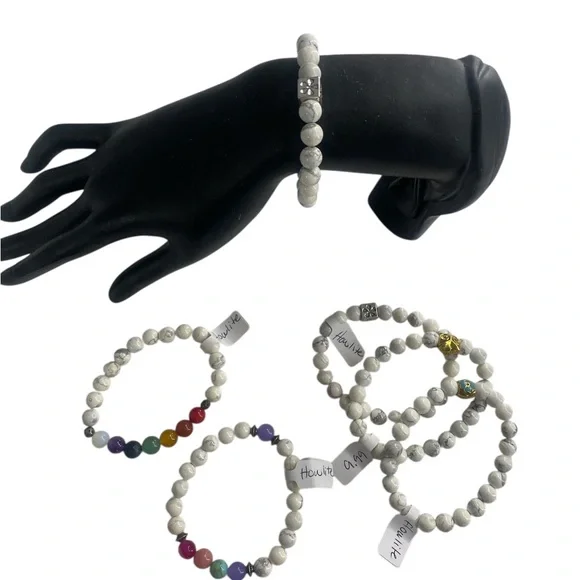 Howlite White,Grey, gemstone with silver bracelet, New - Picture 5 of 8
